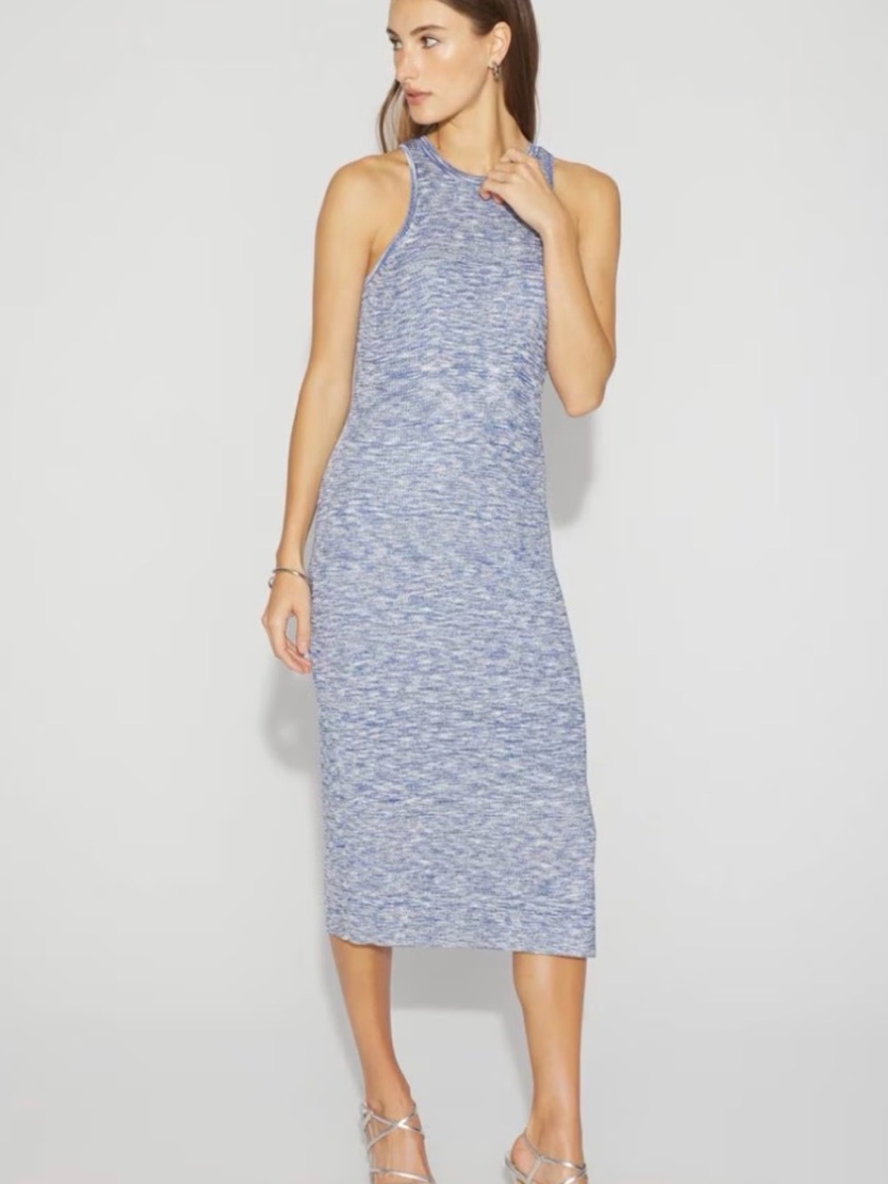 Sleeveless Heathered Blue Midi Knit Dress